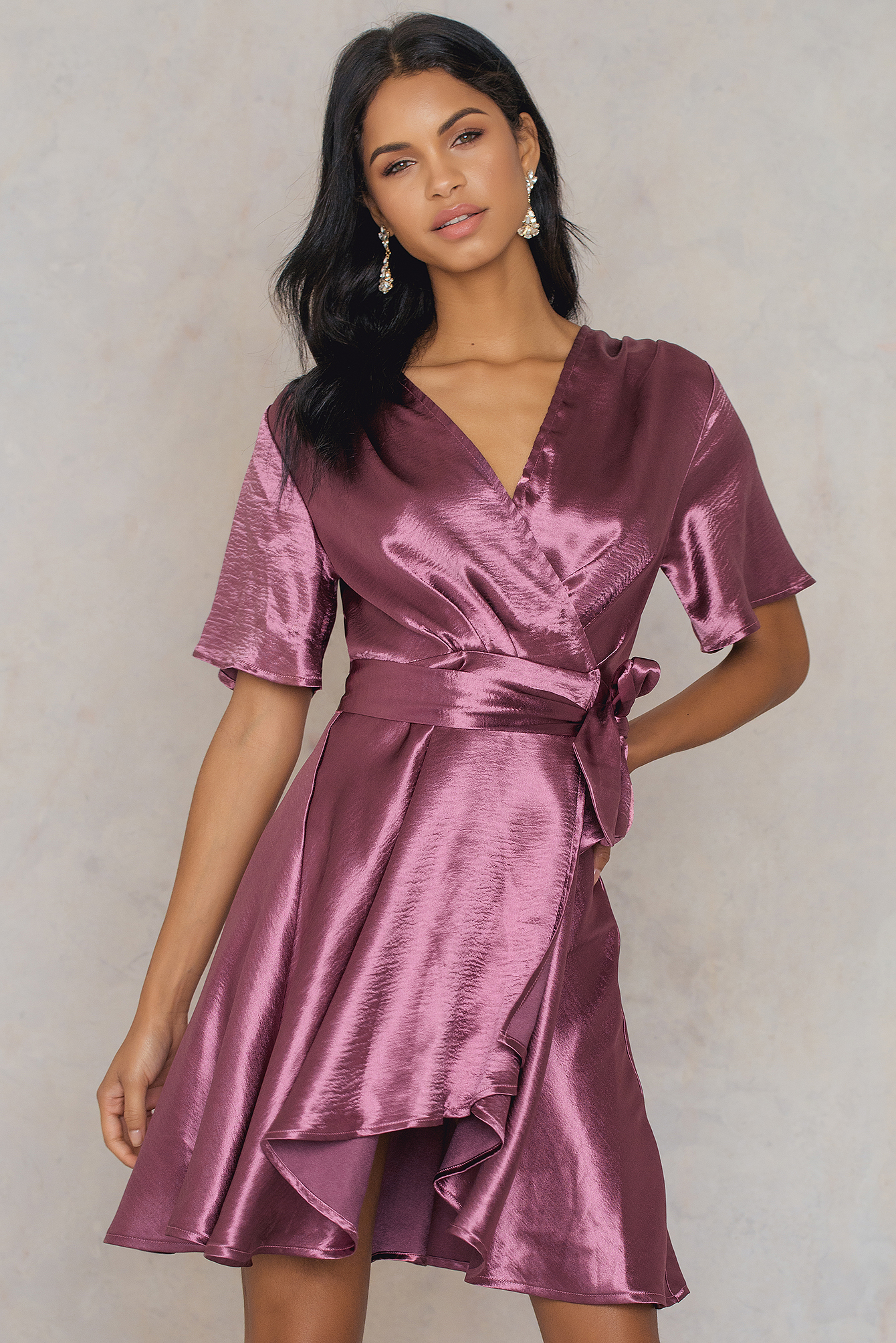 Metallic Wrap Over Dress Purple | na-kd.com